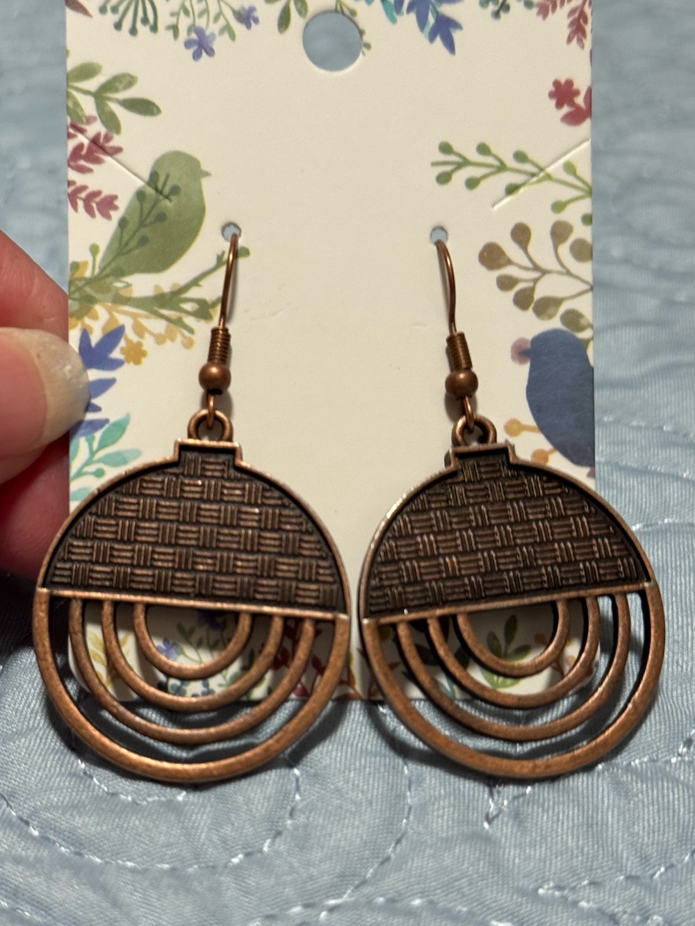 NWOT Copper-Tone Geometric Hoop Drop Earrings Jewelry Boho style